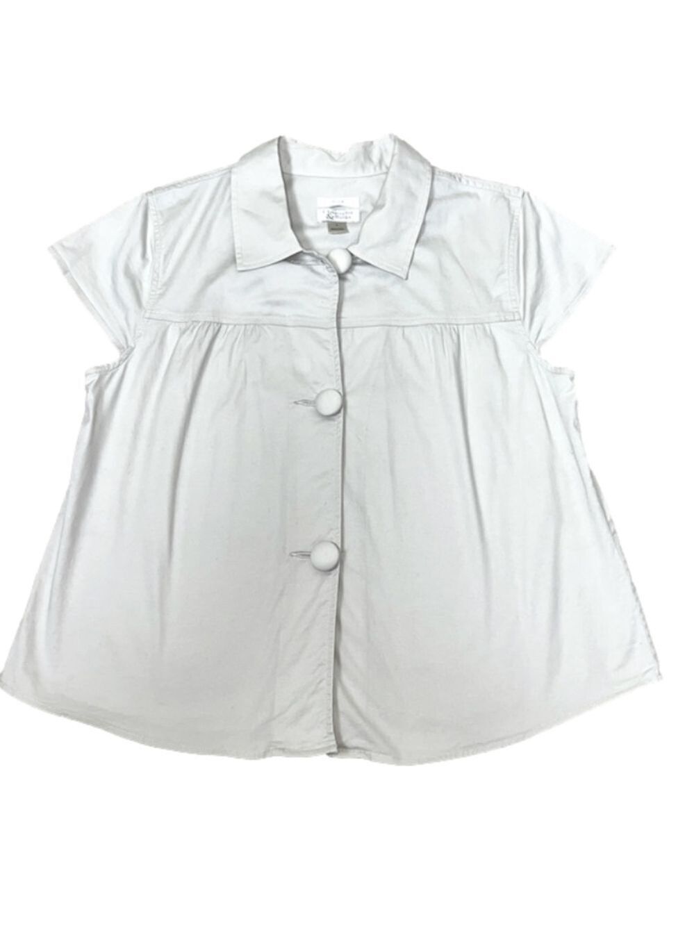 Christopher & Banks Short Sleeve Cap Sleeve Large Button Beige Top Shirt - Large